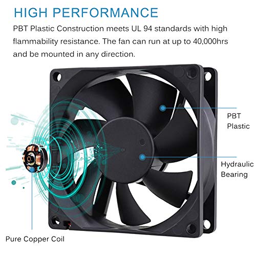 GDSTIME 80mm x 25mm 12V Fan 2Pin DC Brushless PC Computer Case Cooling Fans | Replacement for Desktop Power Supply, Car Audio Amplifier, RV Fridge, Inverter - 80x80x25mm, 8025, 12 Volt, High Performance - size: 80x80x25mm