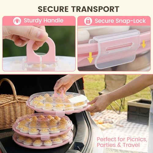 HANSGO Deviled Egg Containers with Lid, 3 PCS Deviled Egg Platter Carrier | Deviled Egg Trays with 66 Slots for Party, Home Kitchen, Easter, Thanksgiving and Other Festival, Pink - color: 3pcs Pink