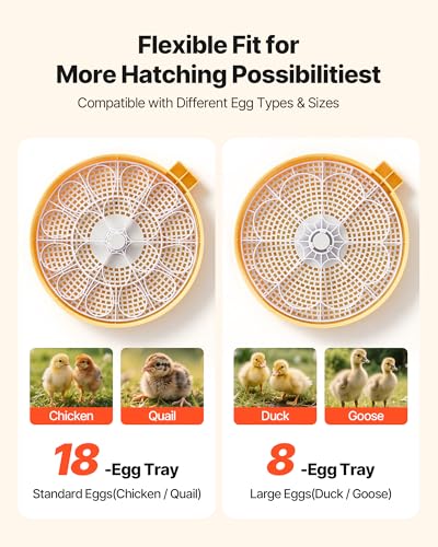 VEVOR 18 Egg Incubator, Automatic Egg Turner with LED Candler, Temperature & Humidity Control, 360° View Clear Window, Auto Water Refill, Poultry Eggs Incubators for Hatching Chicks Ducks Goose Quail | Precise Control,Digital Display - size: 18 Eggs