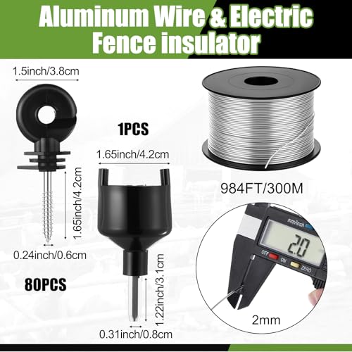 Electric Fence Charger Set 7 Mile 110VAC 0.35 Joule Electric Plug in Fence to Contain Chickens Pet Poultry 80 Black Insulator and 1 Socket Tool 985ft Aluminum Wire for Garden Pond Protection - style: 0.35 Joule