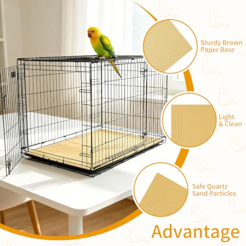 50 Pack Gravel Liner Calcium Paper for Bird Cage | 11" x 17" Cuttable Parrots Sandpapers Cushion Pad, Pet Bedding Accessories for Birdcage in Sea Sand