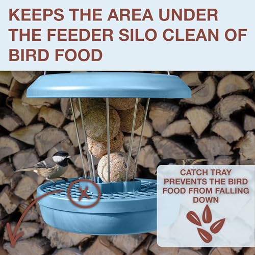 SWISSINNO Bird Feeders - No Mess Fat Ball/Suet Feeder for Outdoors Hanging - Smart Birds Lucerne Spill Proof Wild Cardinal Bird Feeder with Integrated Seed Catcher Tray - Light Blue - color: Light blue, style: Lucerne
