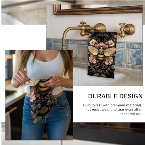 Vintage Moody Floral Bee Kitchen Towels, Bee Lover Gifts, Dark Cottagecore Botanical Bumblebee Insect Dish Tea Towels for Kitchen Bathroom Decor, 16x24 Inch - color: 14color