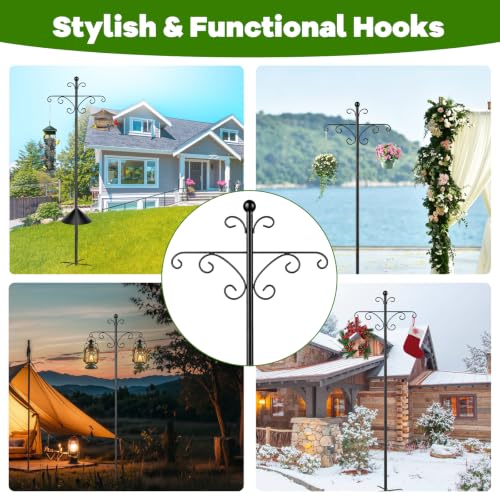 KOLAKO 2 Pack Shepherd Hooks for Outdoor,76 Inch Bird Feeder Pole Squirrel Proof Heavy Duty Double Shepherds Hook for Bird Feeder, Garden Plant, Solar Light - size: 76 inch with squirrel baffle