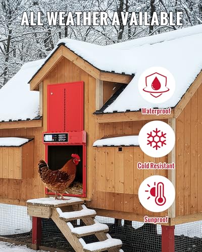 Automatic Chicken Coop Door Solar Powered XL Chicken Door 3 Modes | Aluminum Alloy Build, USB-C Charging, XL Large Opening 10.8x14.2in, Timer Remote Manual Anti-Pinch Safety Waterproof IP65 Red - color: Red