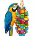 Large Bird Toy, 20 in XL Parrot Toys Natural Wood Blocks Bird Chew Toy for Foraging, Stainless Steel Chain Hanging Cage Toy for Macaws, Cockatoos, African Greys and Large Parrots-1.65 lb