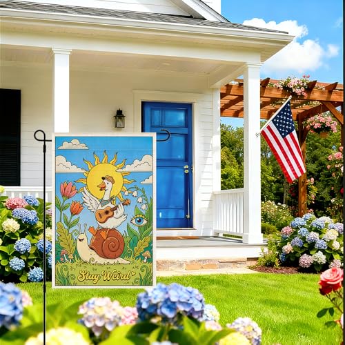 RZHV Stay Weird Double-Sided Garden Flag for Outdoor House Yard Sign Garden Decor Parade, Funny Snail Silly Goose Sun House Patio Outdoor Banner Decoration, Diversity Inclusion Yard Sign - color: Weird C