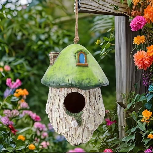 Yinns Bird House for Outside, Decorative Resin Bird Houses for Garden Decor | Birdhouses for Outdoors Nesting, Decorative WaterProof Bird Houses for Yard Cardinal Bluebird Wild Birds Nesting - color: Green and White