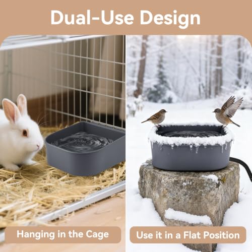 Heated Water Bowl for Cats, Outdoor Anti-Freeze Pet Thermal Bowls for Chickens Rabbits Birds, Hanging Small Dog Winter Warm Dish, Heating Bird Baths Feeder Bowl, Detachable Shell, Grey 1L - size: 1L(Grey)