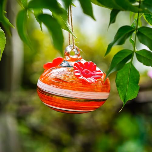Hand Blown Glass Small Hummingbird Feeders, Outdoor Hanging Ornaments with Two Feeding Ports, Garden, Patio and Window Decor - color: white