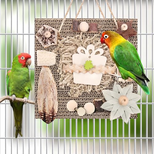 Kyouki Bird Toys, Parakeet Toys, Parrot Toy, Conure Hanging Chewable Cardboard Foraging Toys Suitable for Budgies, Cockatiels, Lovebirds, Sun Conures - and Other Small/Medium Parrots (Large) - size: Large