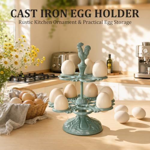 Cast Iron Egg Holder Countertop -12 Eggs Storage Display Rack (Sage Green) | Heavy Duty Egg Holder for Kitchen Dinning Decor & Easter Eggs Display, Retro Egg Rack - color: Sage Green