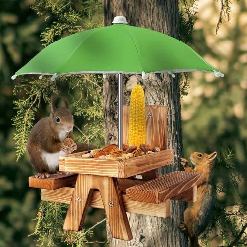 Gnodary Squirrel Feeder with Umbrella, Squirrel Feeders for Outside, Squirrel Picnic Table Feeder - Chipmunk Feeder Hold Corn, Corn Cob, Peanuts (Green) - color: Green