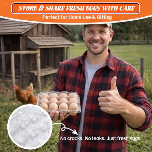 WIKDAY Plastic Egg Cartons 100 Pack 12 Count Cheap Bulk Clear | with Date Tracking Stickers Egg Care Instructions, Dozen Reusable Empty Egg Containers for Chicken Eggs Storage Farm Markets