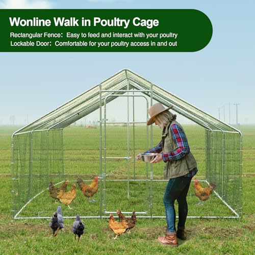 Chicken Coop Large Metal Chicken Run with Chicken Perch, Outdoor Dog Kennel with Roof Waterproof Anti-UV Cover Secure Lock for Outside Backyard Farm (19.7' L x 9.8' W x 6.72' H) - size: 236.2"L x 118.1"W x 78.7"H