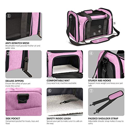 Henkelion Large Cat Carriers Dog Carrier Pet Carrier for Large Cats Dogs Puppies up to 25Lbs, Big Dog Carrier Soft Sided, Collapsible Travel Puppy Carrier - Large - Pink - color: Pink, size: 20.0"L x 13.0"W x 13.0"H