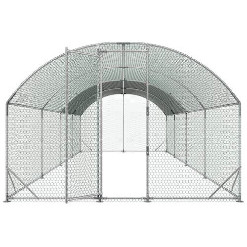 VEVOR Large Metal Chicken Coop, 9 x 25 x 6.6 ft, Walk-in Chicken Run House with Waterproof Cover & Sturdy Frame, Dome Roof Poultry Cage Duck Pen for Rabbit Hen Goose Outdoor Backyard Farm Use - size: 299.2"L x 106.3"W x 78.7"H