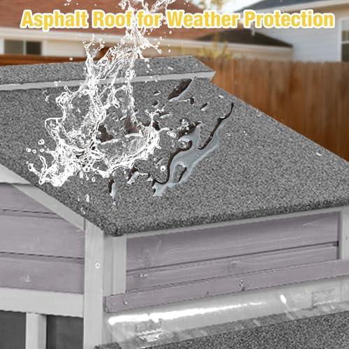 Large Chicken Coop with Wheels for 2-4 Chickens, Reinforced Solid Wood Construction Mobile Chicken House, Waterproof Asphalt Roof,Nesting Box,Ducks (Grey, 73.4" L x 24.2" W x 43.2" H) - color: Grey, size: 73.4"L x 24.2"W x 43.2"H