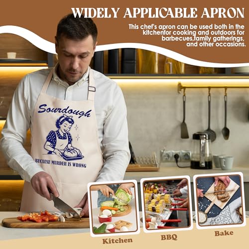 Sourdough Apron for Women with Deep Pockets - Funny Bakers Apron, Unique Sourdough Gifts for Women & Bread Bakers, Adjustable Kitchen Apron for Mom, Mother’s Day Baking Gift - B21 - color: Sourdough Because Murder is Wrong 2