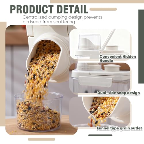 2 Pcs Bird Food Storage Container, Bird Seed Container with Lids Airtight Cup Pet Parrot Food Storage 1.7 Qt & 3 Qt Measuring Containers Easy Pour Spouts for Macaws African Cockatoos (Beige) - color: Beige