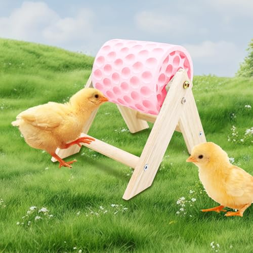 Chicken Coop Accessories, Beak Grinding Calcium Stone with Wooden Stand, Chicken Enrichment Toys, Toys for Hens, Ducks, Geese, Turkeys, Poultry, Pink - color: Pink