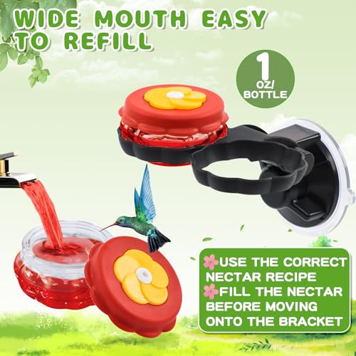 Gtongoko Set of 2 Handheld Hummingbird Feeders New Upgraded Mini Glass Style with Window Mount Suction Cup, Convenient for Outdoor Use & Window Display, Red
