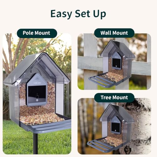 Smart Bird Feeder with Camera Solar Powered,2K UHD Video Live Stream,Easy Set Up,AI Bird Species Identification, Auto Capture Videos&5MP Photos,Instant Alerts,Gifts for Bird Lovers