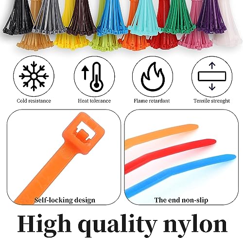 1200 Pieces Zip Ties, 4 Inch Multi-Purpose Assorted Colored Self-Locking Nylon Cable Zip Ties in 12 Different Colour for Home Office Garden Garage and Workshop,Chicken Leg Bands