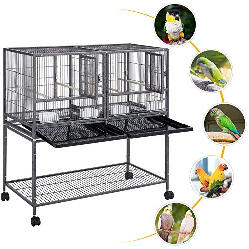 Yaheetech 41.5" Stackable Divided Breeder Breeding Parakeet Bird Cage for Canaries Cockatiels Lovebirds Finches Budgies Small Parrots with Rolling Stand, Black - color: Black