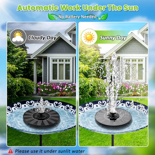 SZMP Solar Fountain 2026 Upgrade, Solar-Powered Bird Bath Fountain with 4 Fixed Rods & 7 Nozzles for Garden, Pond, Pool, and Patio – No Battery Required, Attracts Hummingbirds & Wildlife - color: Black