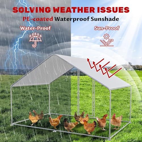 Large Metal Chicken Coop 118x78x78 in, Walk in Run with Cover | Walk-in chicken run with galvanized steel frame, waterproof UV-resistant cover, lockable door, and full-coverage wire mesh - color: 1-Unit Coop
