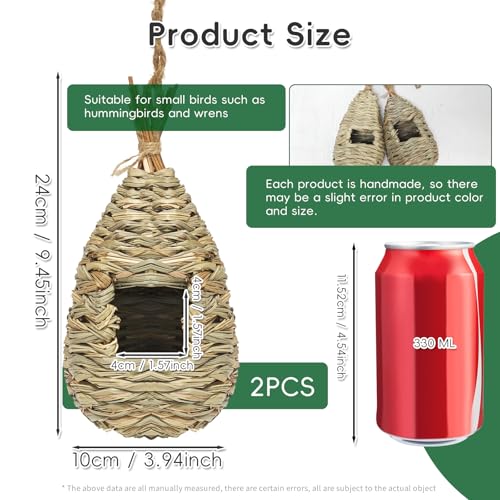 GUTE Hummingbird Houses 2Pcs Hand Woven Grass Hanging Bird Nest | Natural Hibiscus Grass,Hand-Knitted,Sturdy Shelter,Ventilated Cozy Design,Blends in Trees,Easy to Hang,Garden,Window. - color: Water Drop Shape, size: 2Pack