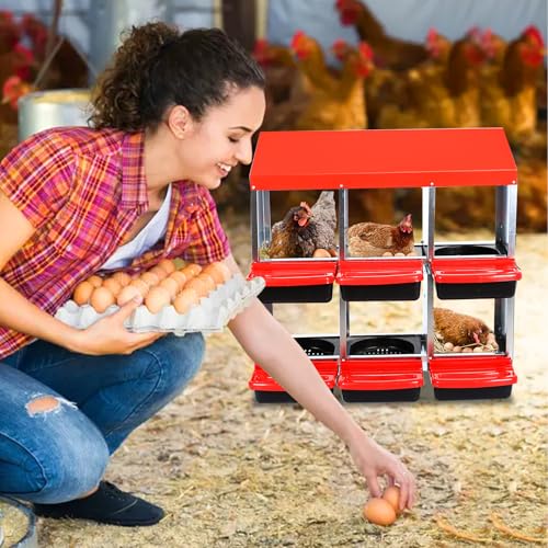 Chicken Nesting Box，Red 6 Hole Chicken Laying Box, Tray for Easy Egg Collection, Large Holes for Ventilation, Suitable for Chickens & Ducks - color: Red, size: 31.9"L x 20.5"W x 31.1"H