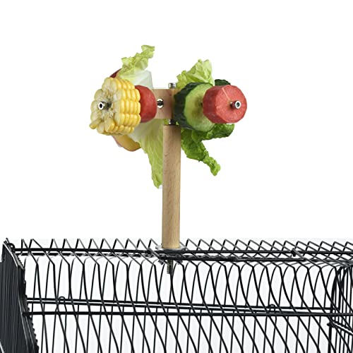 Sturdy Bird Food Holder, Wooden Perch for Cage, Rotating Stand for Fresh Fruits and Veggies, Interactive Toy for Parrots, Reducing Boredom | Bird Cage Feeder Foraging Toys,Parrot Fruit Vegetable Skewer,Bird Treat Sticks for Cockatiel Conure,Reducing Bored