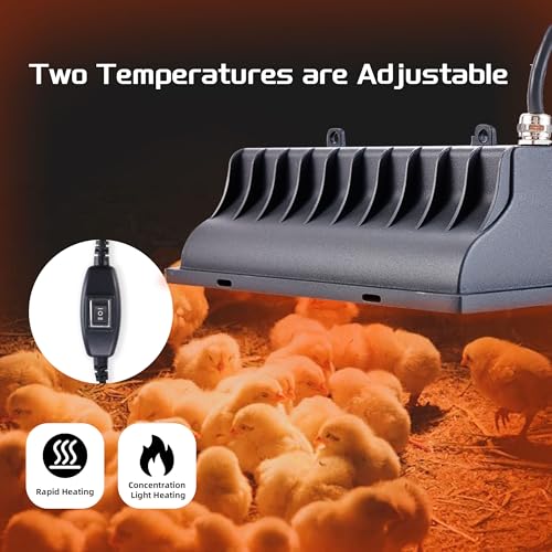 Chicken Coop Heat Lamp 250W Brooder Heating Plate for Chicks Hanging Light Heated Adjustable Temp with Anti-Fall Aluminum Alloy Lamp Shade Suitable for Poultry, Livestock & Small Pets - color: Black