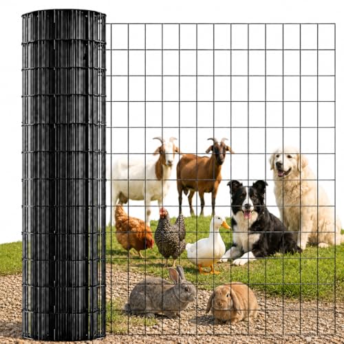 Welded Wire Fence Roll 16GA Black Coated Steel Wire Mesh, Heavy Duty Garden Fencing for Dog Fence, Poultry Enclosure, Vegetable Garden & Flower Border (36 in x 99 ft) - size: 36 in x 99 ft