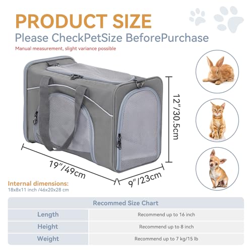 ‌Petsfit Airline Approved Pet Carrier for Small Dogs & Cats, 19x9x12 TSA Approved Carrier, with Removable Dual-Sided Padding (2-Way Placement) - Fits Under Most Airplane Seats, Escape Proof (Grey) - color: Grey, size: 19.0"L x 9.0"W x 12.0"H
