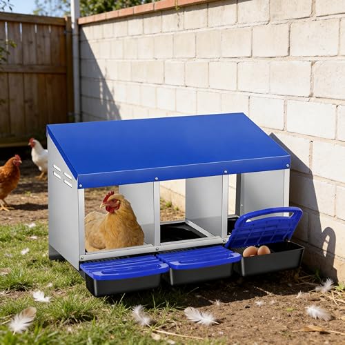 3 Holes Chicken Nesting Boxes for Laying Eggs, Wall-Mounted & Floorstanding Nesting Boxes for Chickens Ducks Geese, for Farm Backyard Chicken Coops, Blue - color: Blue, size: 3 Holes