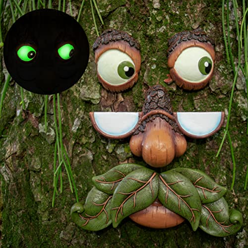 Tree Faces Decor - Outdoor Yard Art Garden Decoration - Unique Peeker for Outdoors and Indoors - Old Man Tree Hugger Art - style: Tree Face Glow in the Dark