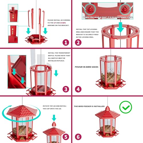 Birdream Bird Feeders for Outdoor Hanging, Fun Installation Pagoda Design Wild Birdfeeder, Attracting Wild Birds Sparrows Finch Cardinal Goldfinch Chickadee - Red - color: Red, size: 1 PACK