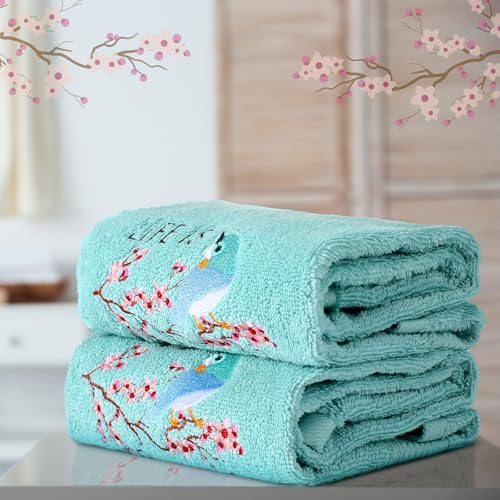 SmoothNovelty 2 Pcs Bird Hand Towels for Bathroom Decor 14x29 Inch | Embroidered Bathroom Hand Towels, 100% Cotton, Soft Absorbent, Bird Bathroom Kitchen Decor, Spring Summer - style: Bird