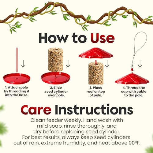 Cylinder Bird Feeder for Outdoors - Hanging Metal Bird Seed Holder | Rust Resistant Metal, Holds Bird Seed Cylinders, Logs & Cakes Up to 6 Inches, 360° Feeding, Easy to Clean