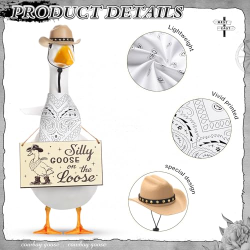 Cowboy Porch Goose Outfit Decoration Set,White,Khaki - color: Khaki, White