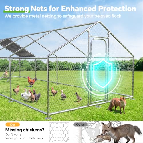 10 x 26.2 x 6.4 FT Metal Chicken Coop, Chicken Run with Cover | Walk-in Metal Chicken Coop, Waterproof Cover, Side Hardware Cloth, Roosting Perch, reinforced frame, Backyard & Farm Use - size: 315.0"L x 118.0"W x 78.0"H