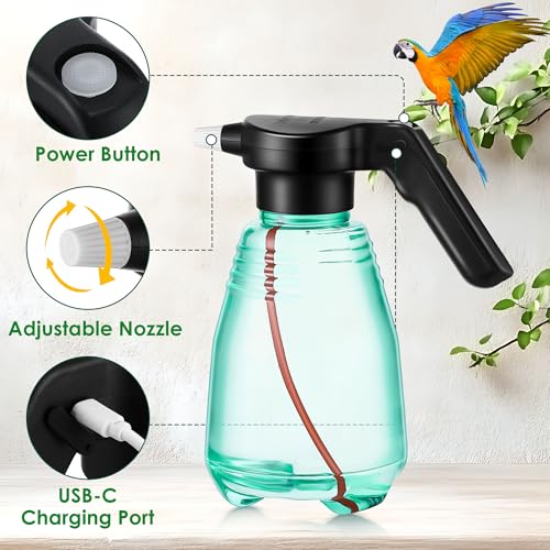 Electric Bird Bath Sprayer USB Rechargeable Auto Mister | Large Capacity Tank, Adjustable Nozzle and One Button Fine Mist for Parrots, Cockatiels, Budgies and Macaws