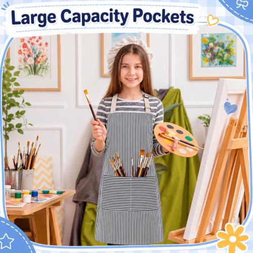 Newcotte Stripes Kids Aprons, Adjustable Cotton Bib Chef Apron with 2 Pockets for Cooking Painting Baking Toddler Boys Girls - color: Blue