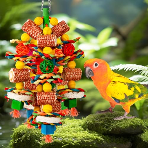 Bird Toys, Parrot Toys for Large Birds,Natural Corn cob and Loofah Slices Bird chew Toys for African Grey Parrots, Macaws, Cockatoos, Amazon Parrot and other Small and Medium-Sized Parrot (Colorful) - color: Colorful