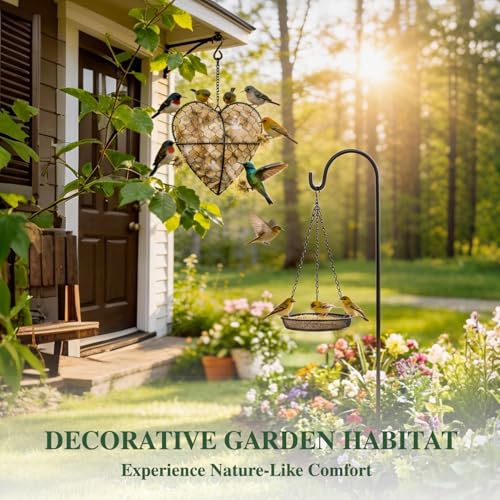 2 Pack Handmade Alpaca Fiber Bird Nesting Heart & Hanging Metal Mesh Bird Feeder Tray Kit - Outdoor Wild Bird Feeding & Nesting Kit for Garden, Patio, Backyard, Hummingbirds & Cardinals