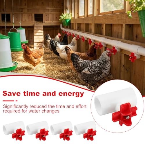 15 Pack Horizontal Chicken Nipples Waterer with 1/2" PVC Tee Fittings, DIY Automatic Poultry Watering System Kit with 2 Tapes and Drill Bit for Backyard and Farm Chicken Duck Quail, Side Mount Drinker