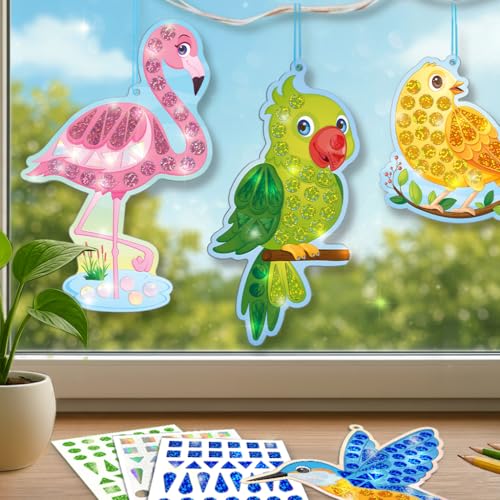 Imagimake Mirror Mosaic - Birds, 5 Templates, 450+ Stickers | Mess-Free Craft Activity, Screen-Free Creative Art Kit for Kids, Birthday Gift for Boys & Girls Ages 3,4,5,6,7 Years Old - style: 6. Birds